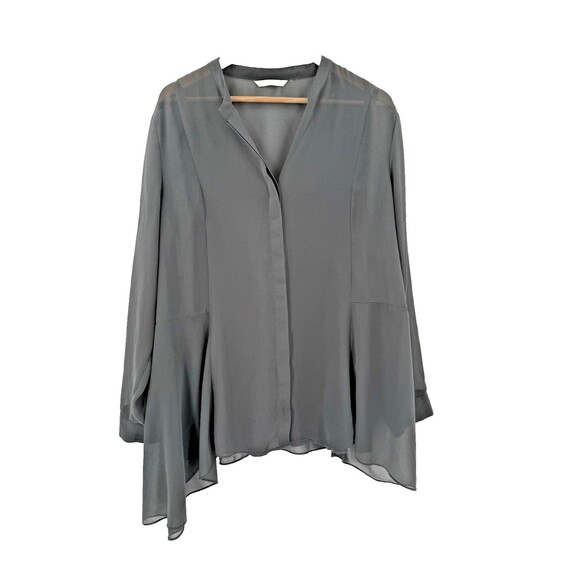 Soft Surroundings Gray Asymmetrical Sheer Button Up Blouse Tank Underneath 1X - Picture 5 of 10